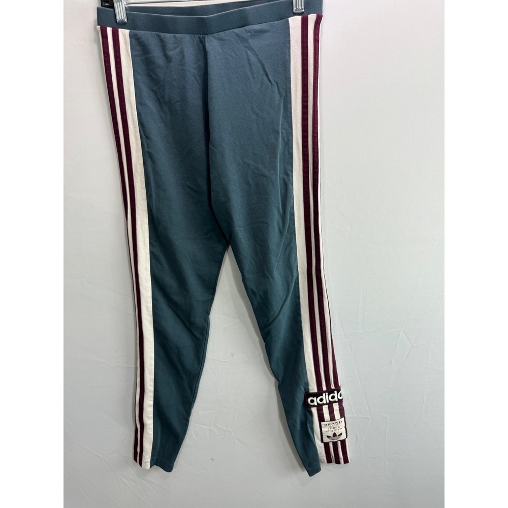 Adidas Originals Womens 3-Stripes Leggings Teal Burgundy White Branded Patch S